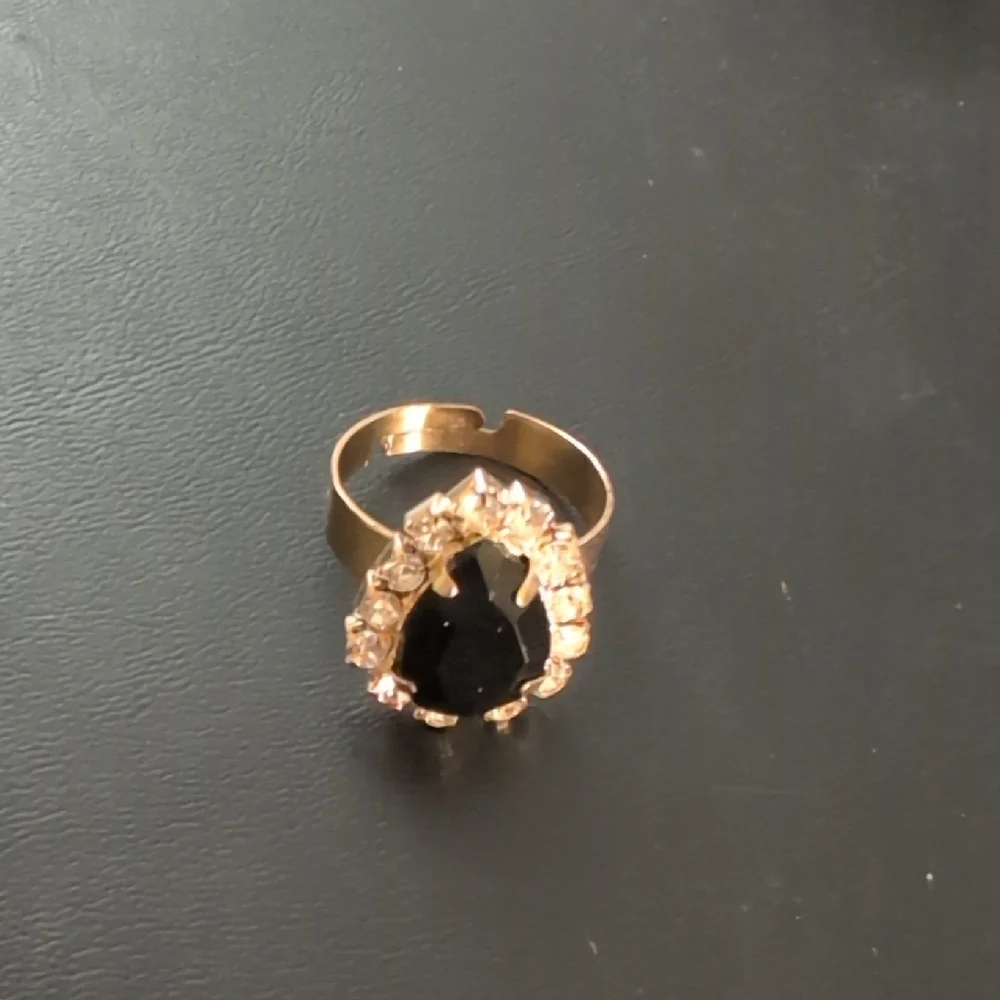 Gold Tone Rhinestone Adjustable Ring